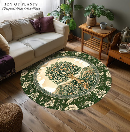 Enchanted Garden Folklore Tree Rug | Emerald Green Botanical Coquette Accent Rug Floral Accent Forest Theme Rug Folklore Design Cottagecore