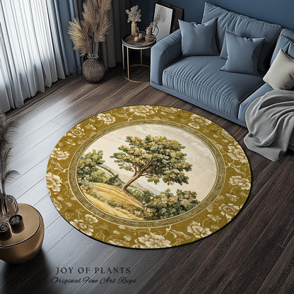 French Countryside Botanical Tree Rug | Victorian Garden Accent Romantic Country Decor Floral Pastoral Scene Antique Style Cottage Aesthetic