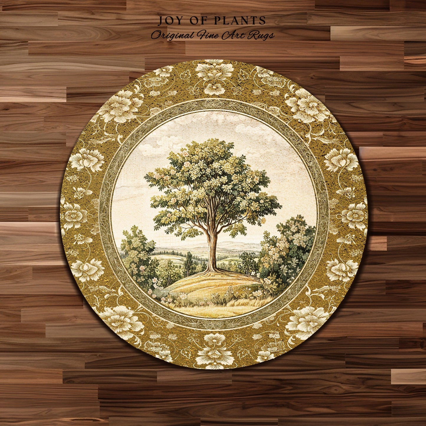 French Countryside Botanical Tree Rug | Victorian Garden Accent Romantic Country Decor Floral Pastoral Scene Antique Style Cottage Aesthetic