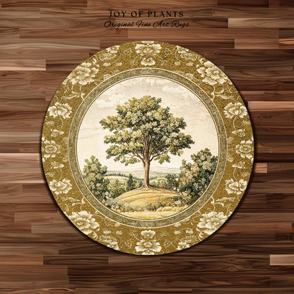 French Countryside Botanical Tree Rug | Victorian Garden Accent Romantic Country Decor Floral Pastoral Scene Antique Style Cottage Aesthetic