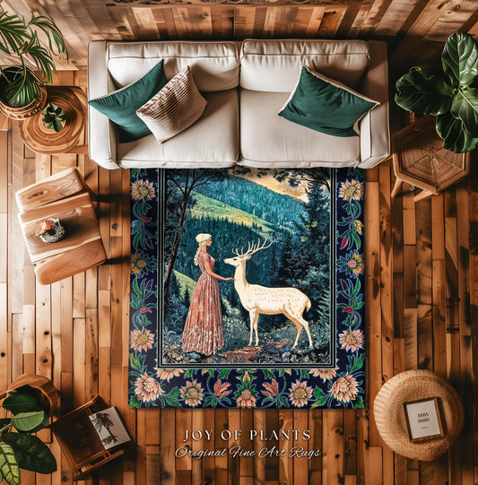 Victorian Floral Fantasy Area Rug | Ornate Botanical Landscape Accent Rug Maximalist Gothic Folklore Whimsical Bedroom Carpet Elven Princess