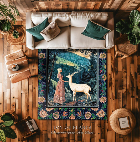 Victorian Floral Fantasy Area Rug | Ornate Botanical Landscape Accent Rug Maximalist Gothic Folklore Whimsical Bedroom Carpet Elven Princess