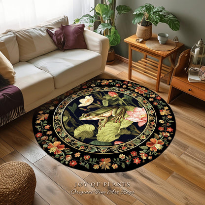 Lily Pad Frog Rug | Goblincore Bedroom Decor William Morris Inspired Cottagecore Room Light Academia Style Rug Mystical Home Accent Eclectic
