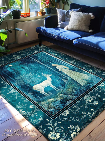 Moonlit Fairytale Mystic Accent Rug | Misty Moonlit Landscape Whimsical Area Rug Storybook Theme Maximalist Bedroom Coquette Whimsical Art |