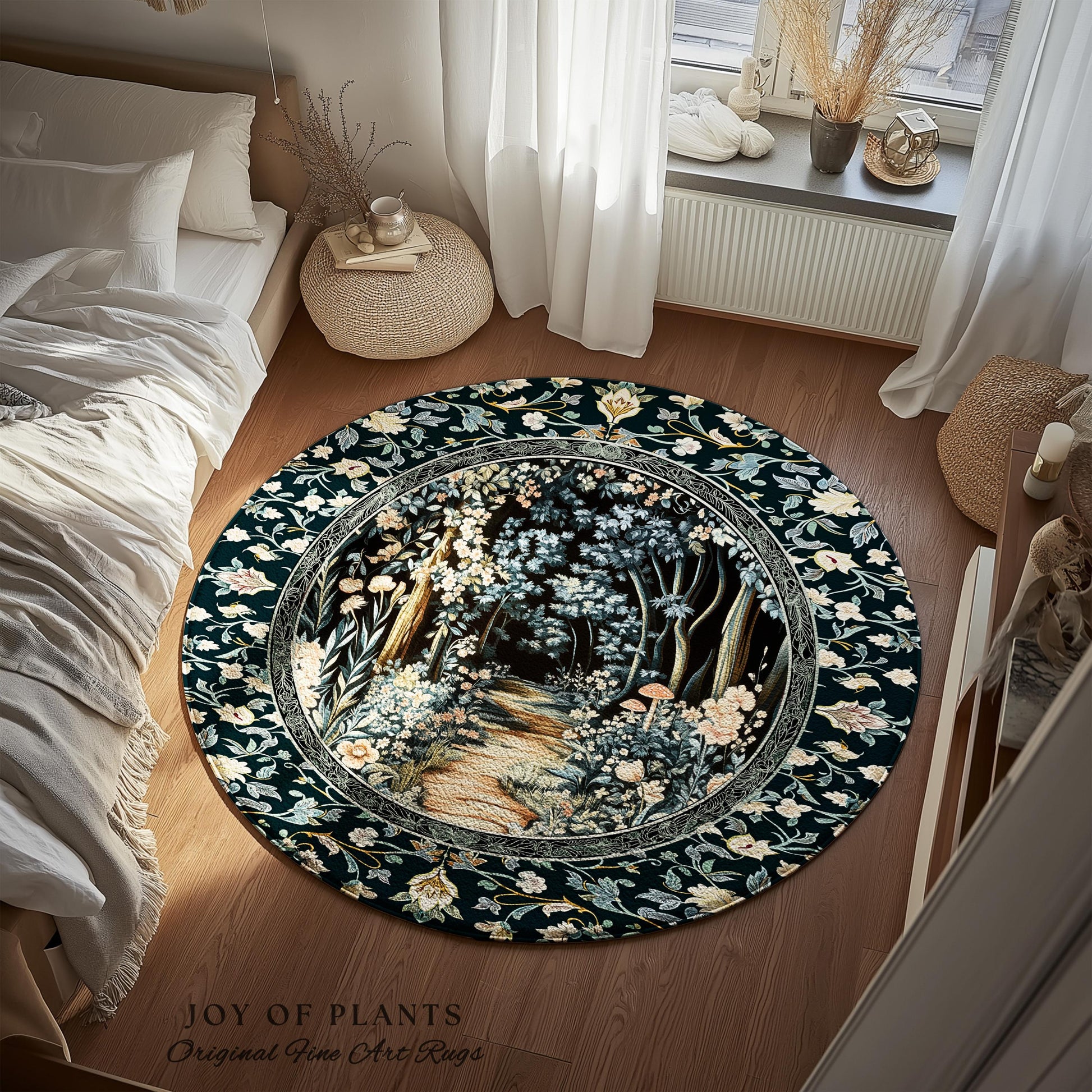 Dreamy Forest Landscape Botanical Area Rug | Misty Forest Dark Cottagecore Aesthetic Fairycore Book Nook Room Decor Magical Jungle Aesthetic