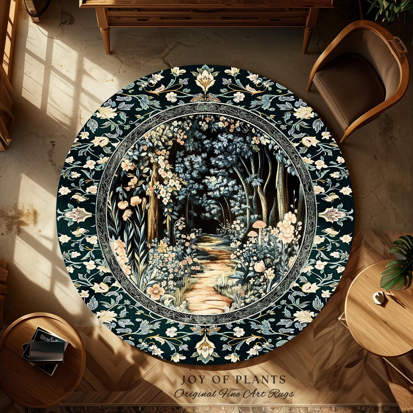 Dreamy Forest Landscape Botanical Area Rug | Misty Forest Dark Cottagecore Aesthetic Fairycore Book Nook Room Decor Magical Jungle Aesthetic