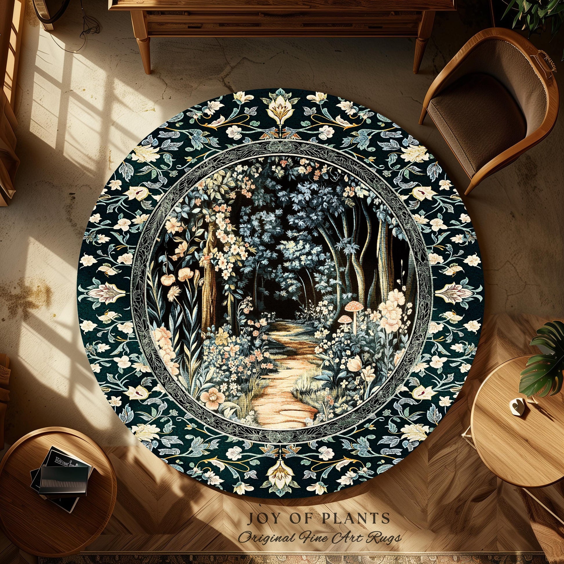 Dreamy Forest Landscape Botanical Area Rug | Misty Forest Dark Cottagecore Aesthetic Fairycore Book Nook Room Decor Magical Jungle Aesthetic