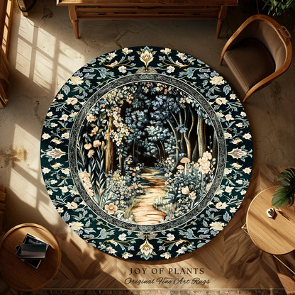 Dreamy Forest Landscape Botanical Area Rug | Misty Forest Dark Cottagecore Aesthetic Fairycore Book Nook Room Decor Magical Jungle Aesthetic