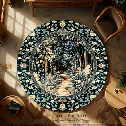 Dreamy Forest Landscape Botanical Area Rug | Misty Forest Dark Cottagecore Aesthetic Fairycore Book Nook Room Decor Magical Jungle Aesthetic