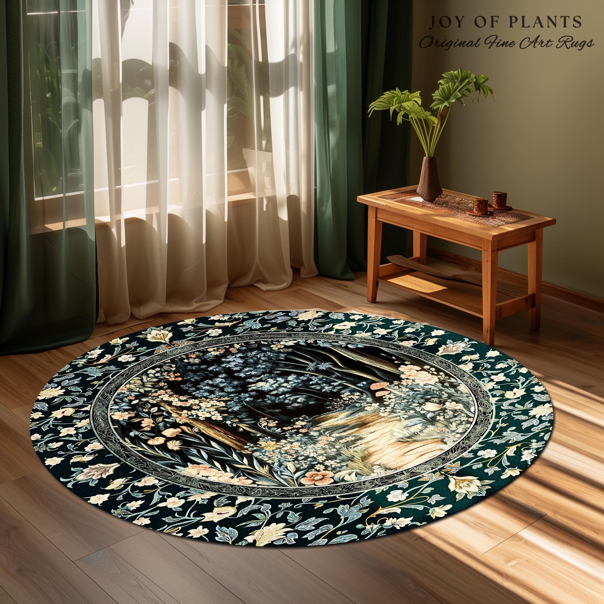 Dreamy Forest Landscape Botanical Area Rug | Misty Forest Dark Cottagecore Aesthetic Fairycore Book Nook Room Decor Magical Jungle Aesthetic