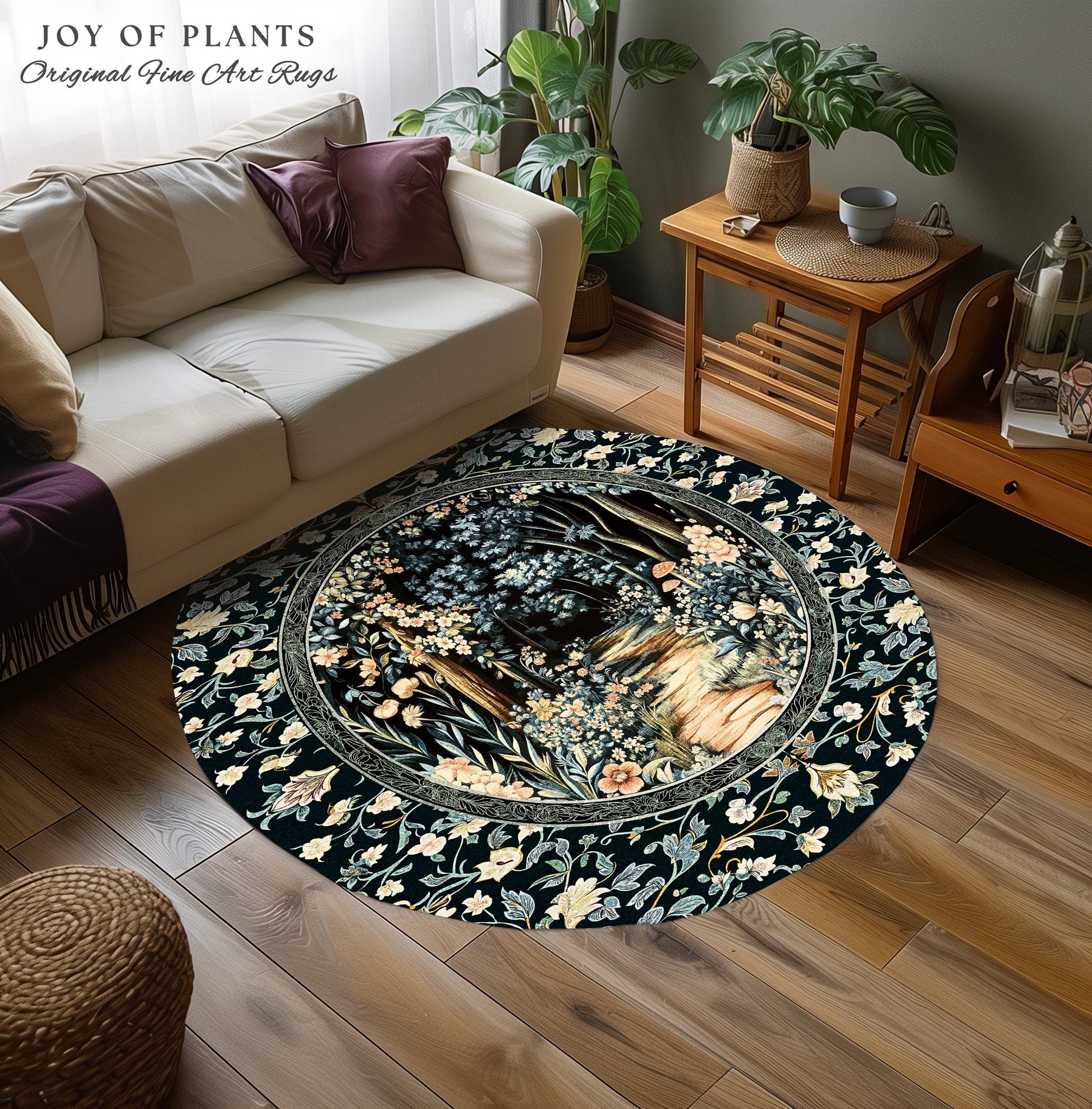 Dreamy Forest Landscape Botanical Area Rug | Misty Forest Dark Cottagecore Aesthetic Fairycore Book Nook Room Decor Magical Jungle Aesthetic