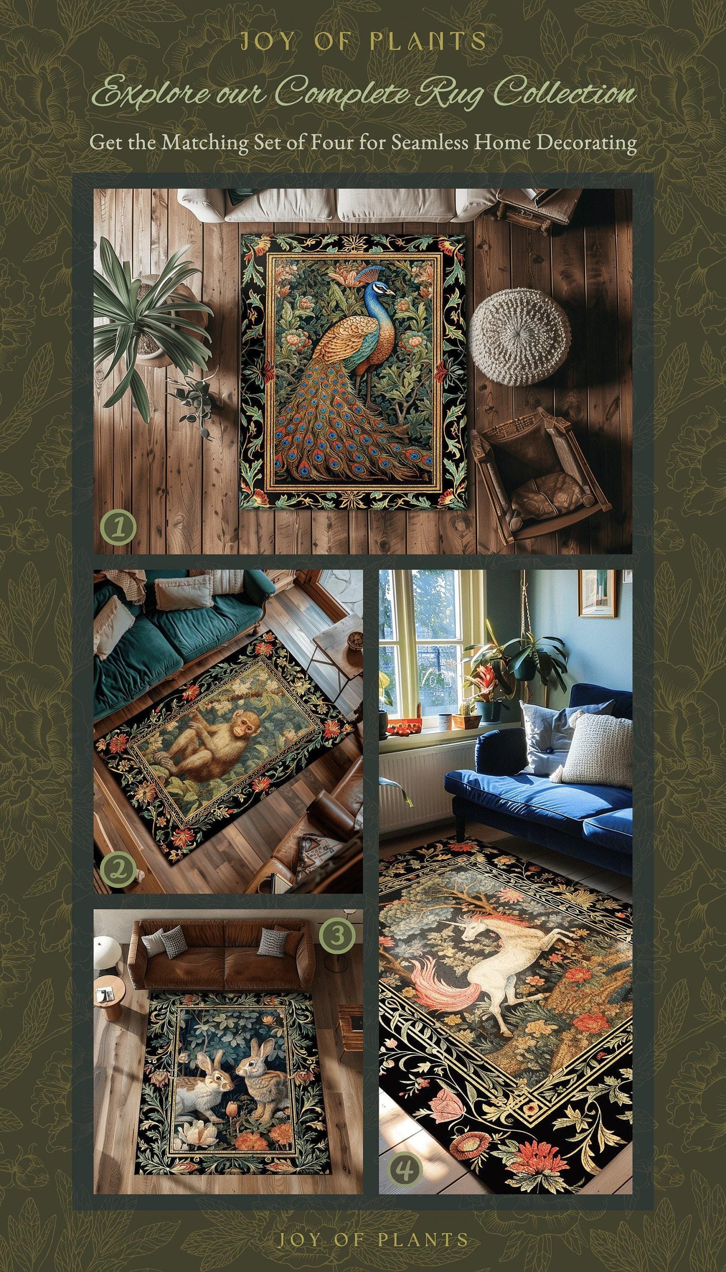 Botanical Bedroom Decor Round Rabbit Rug Morris Inspired Cottagecore Room Light Academia Style Forestcore | Cottagecore Bunnies Floral Rug