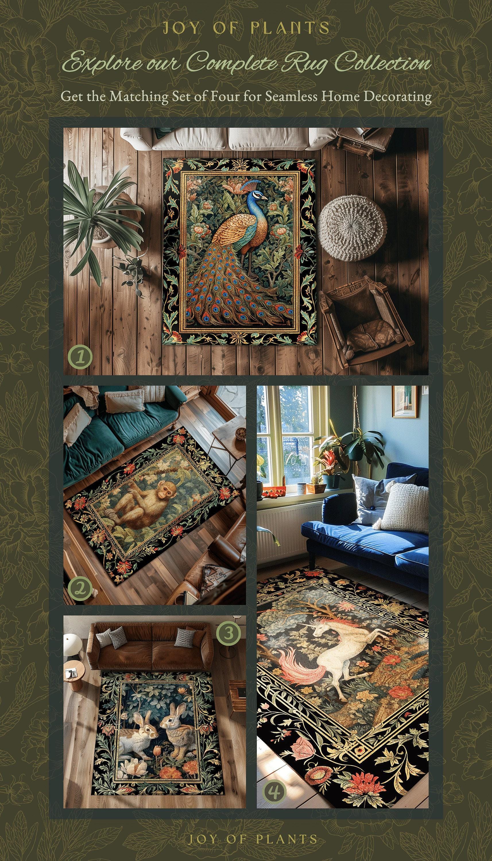 Botanical Bedroom Decor Round Rabbit Rug Morris Inspired Cottagecore Room Light Academia Style Forestcore | Cottagecore Bunnies Floral Rug