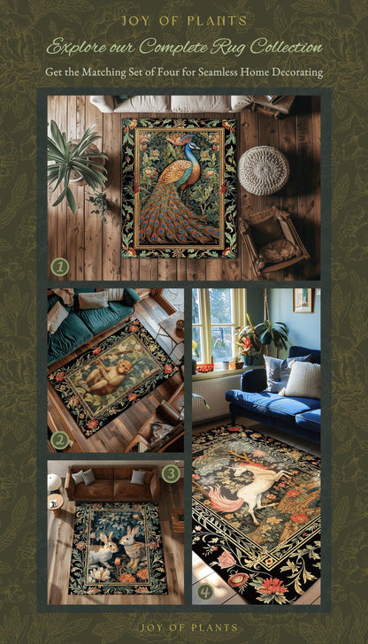 Botanical Bedroom Decor Round Rabbit Rug Morris Inspired Cottagecore Room Light Academia Style Forestcore | Cottagecore Bunnies Floral Rug