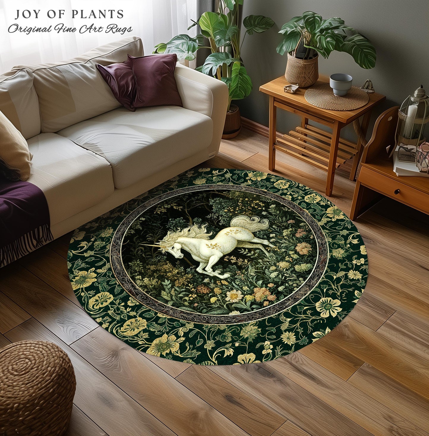 Earthy Ethereal Unicorn Bedroom Rug | Whimsical Nature Fairytale Magic Medieval Accent Rug Woodland Aesthetic Storybook Nostalgic Decor |