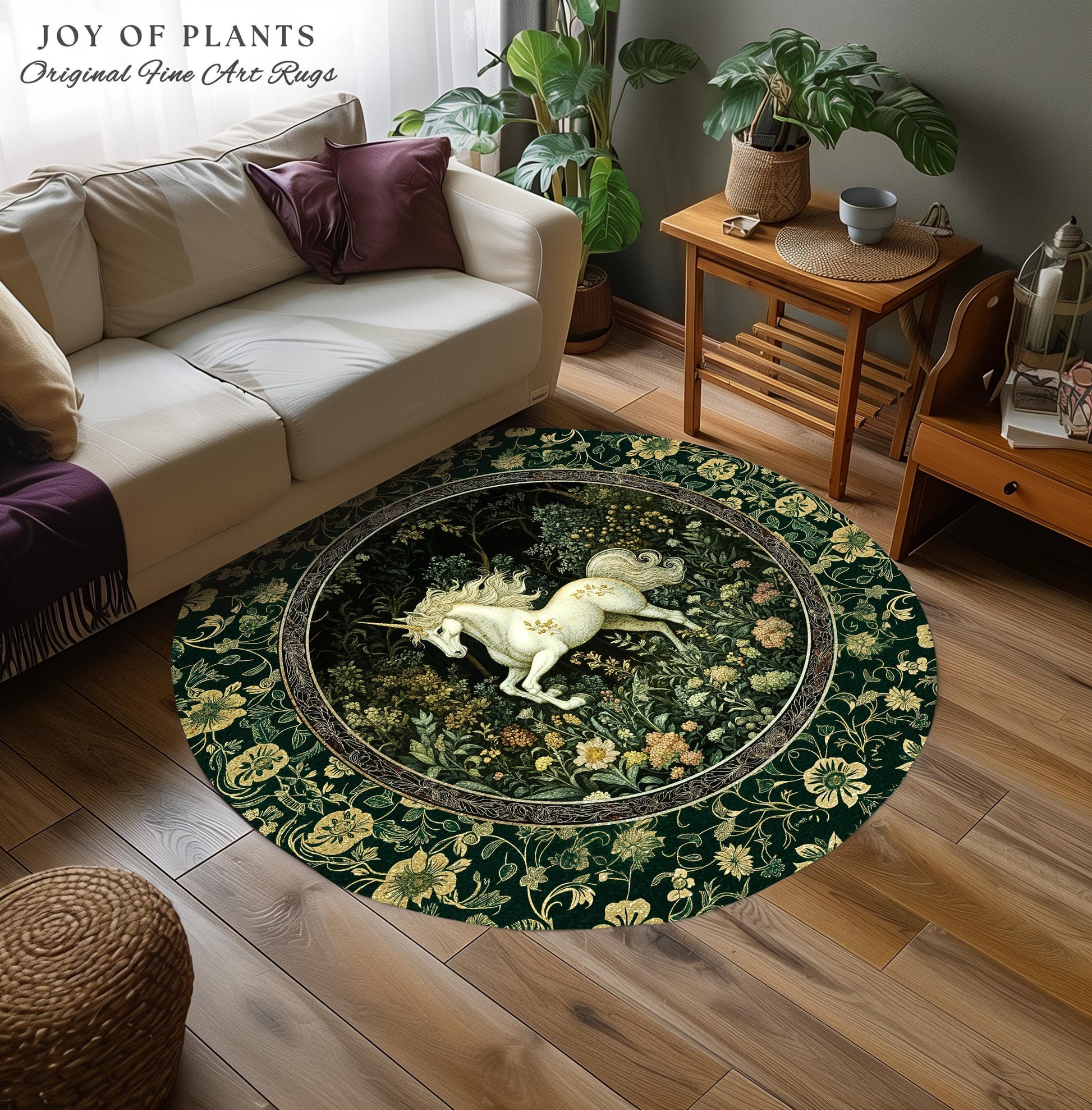 Earthy Ethereal Unicorn Bedroom Rug | Whimsical Nature Fairytale Magic Medieval Accent Rug Woodland Aesthetic Storybook Nostalgic Decor |
