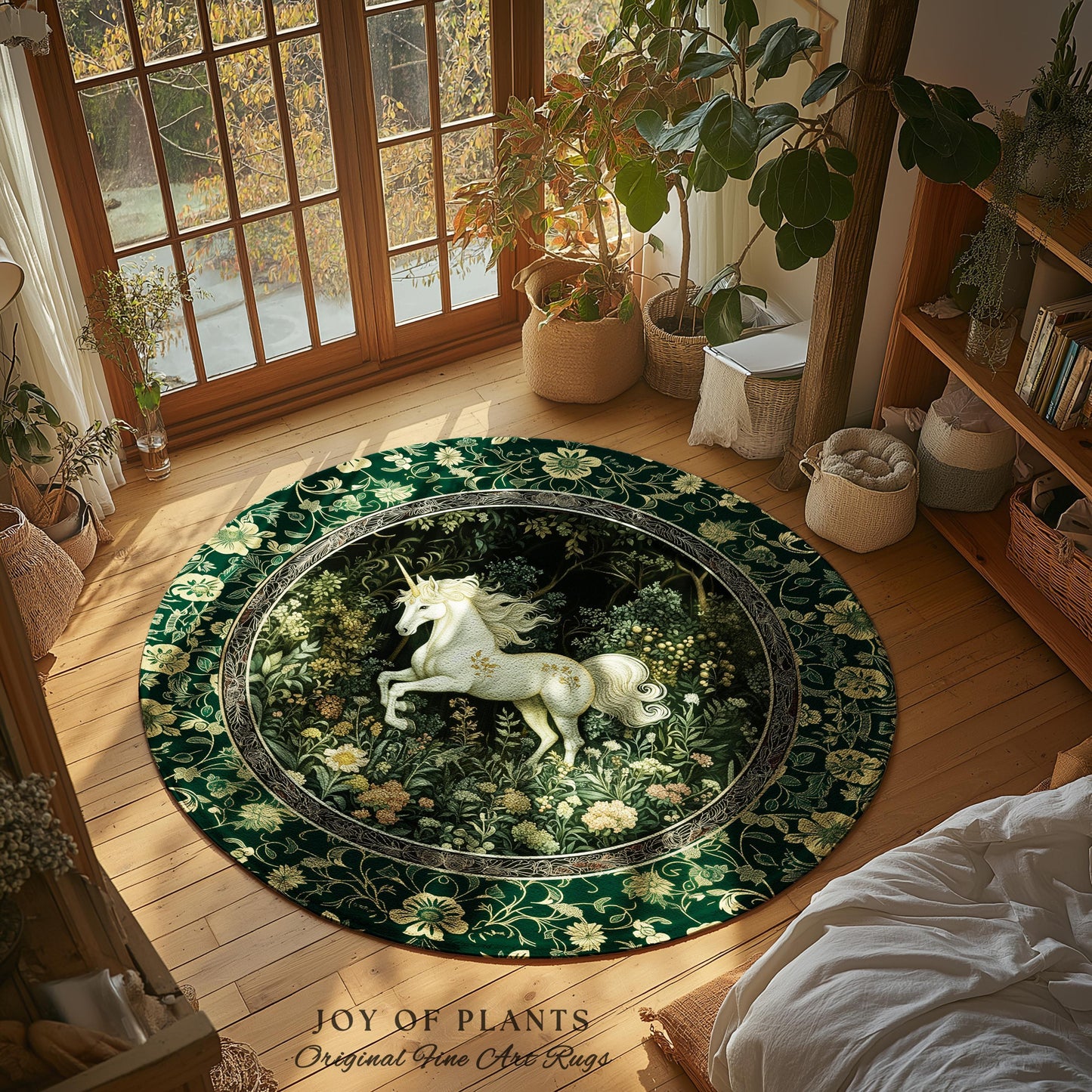 Earthy Ethereal Unicorn Bedroom Rug | Whimsical Nature Fairytale Magic Medieval Accent Rug Woodland Aesthetic Storybook Nostalgic Decor |