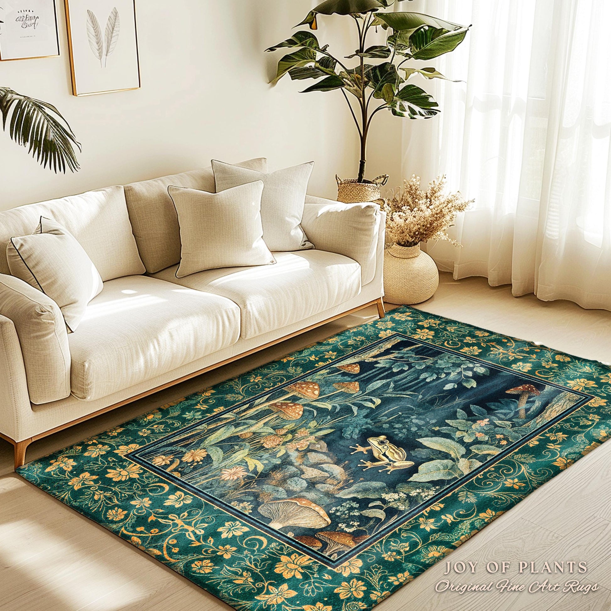 Retro Fungi Forest Area Rug | Botanical Wonders Mystic Cute Outdoorsy Accent Rug for Eclectic Bedroom Goblincore Fairycore Woodland Whimsy |