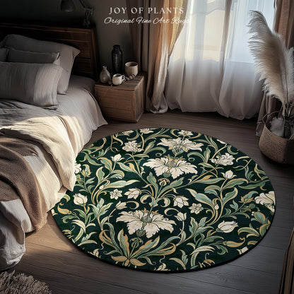 Botanical Teal Accent Rug | Elegant Room Decor Floral Aesthetic Blue Green Floor Rug Playful Green Bedroom Accent Nordic Pastel Cottagecore
