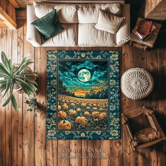 Full Moon Forest Cozy Area Rug | Moody Fall Aesthetic Pumpkin Bedroom Accent Whimsigoth Dark Academia Cute Spooky Decor Rustic Style Home |
