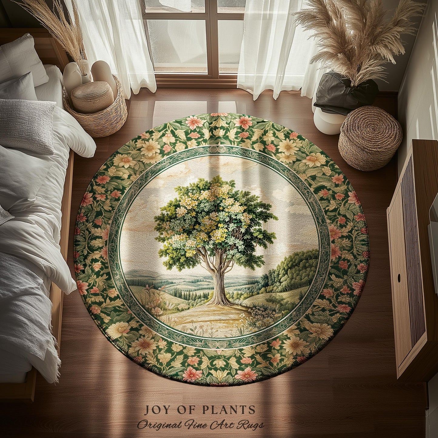 Chateau Garden Tree of Life Rug | French Provincial Landscape Antique Floral Accent Romantic Aesthetic Victorian Home Decor Ornate Style