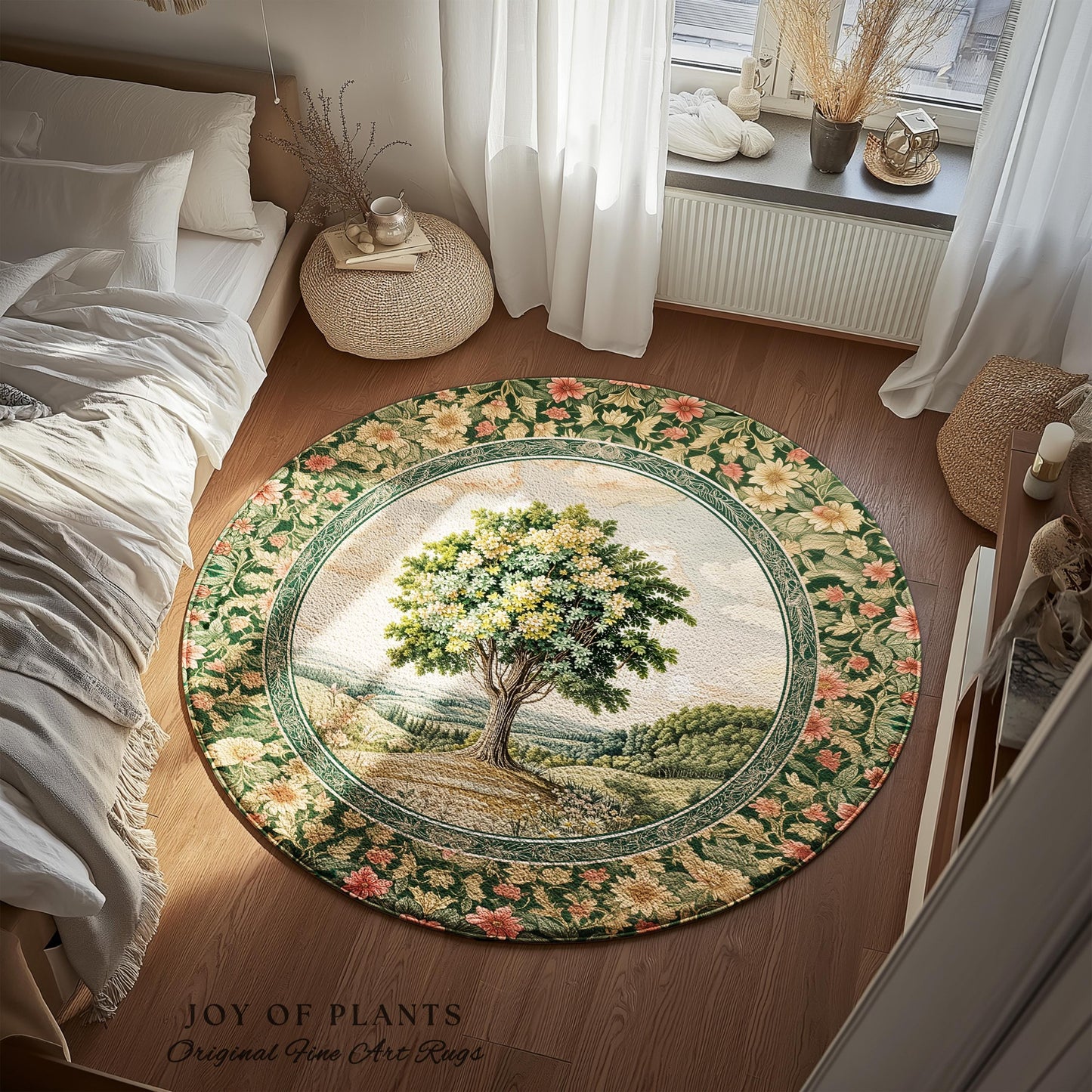 Chateau Garden Tree of Life Rug | French Provincial Landscape Antique Floral Accent Romantic Aesthetic Victorian Home Decor Ornate Style
