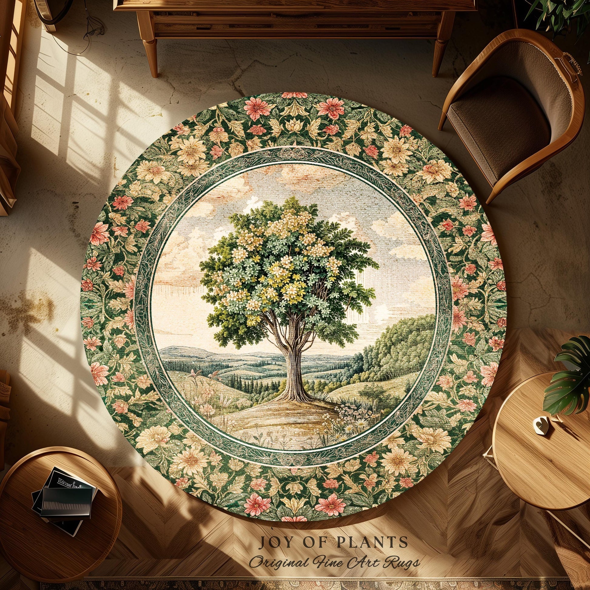 Chateau Garden Tree of Life Rug | French Provincial Landscape Antique Floral Accent Romantic Aesthetic Victorian Home Decor Ornate Style