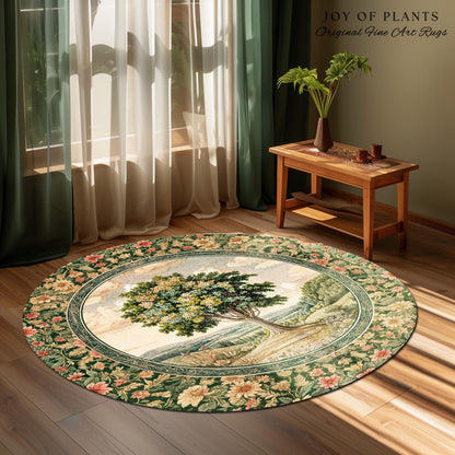 Chateau Garden Tree of Life Rug | French Provincial Landscape Antique Floral Accent Romantic Aesthetic Victorian Home Decor Ornate Style