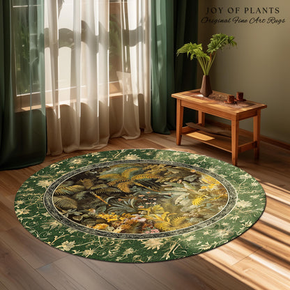Maximalist Botanical Jungle Area Rug | Exotic Leaf Tropical Nature Theme Bedroom Decor Vintage Elegance Living Room Forest Floor Abstract |