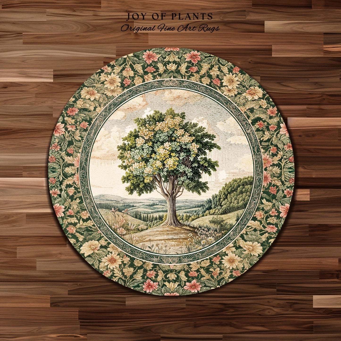 Chateau Garden Tree of Life Rug | French Provincial Landscape Antique Floral Accent Romantic Aesthetic Victorian Home Decor Ornate Style