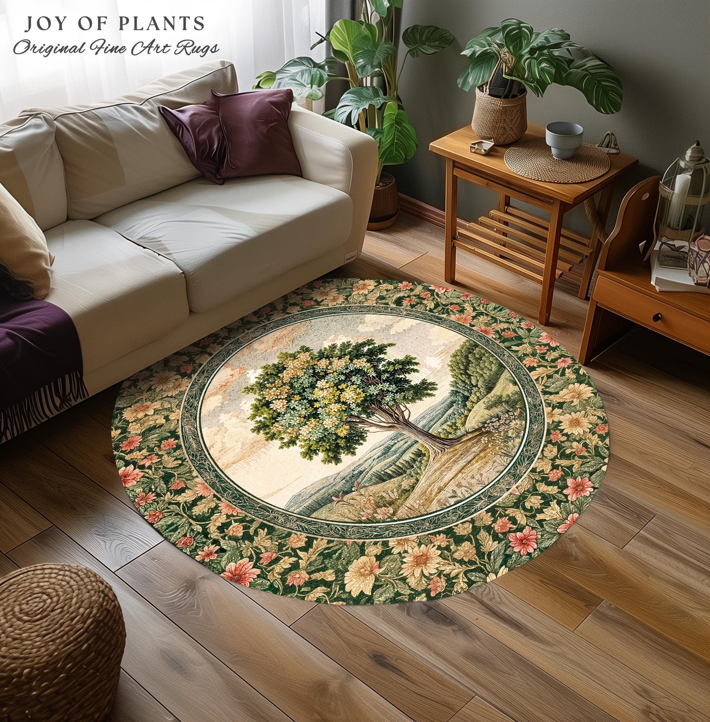 Chateau Garden Tree of Life Rug | French Provincial Landscape Antique Floral Accent Romantic Aesthetic Victorian Home Decor Ornate Style
