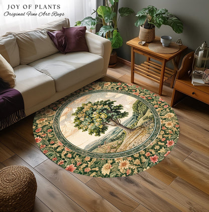 Chateau Garden Tree of Life Rug | French Provincial Landscape Antique Floral Accent Romantic Aesthetic Victorian Home Decor Ornate Style