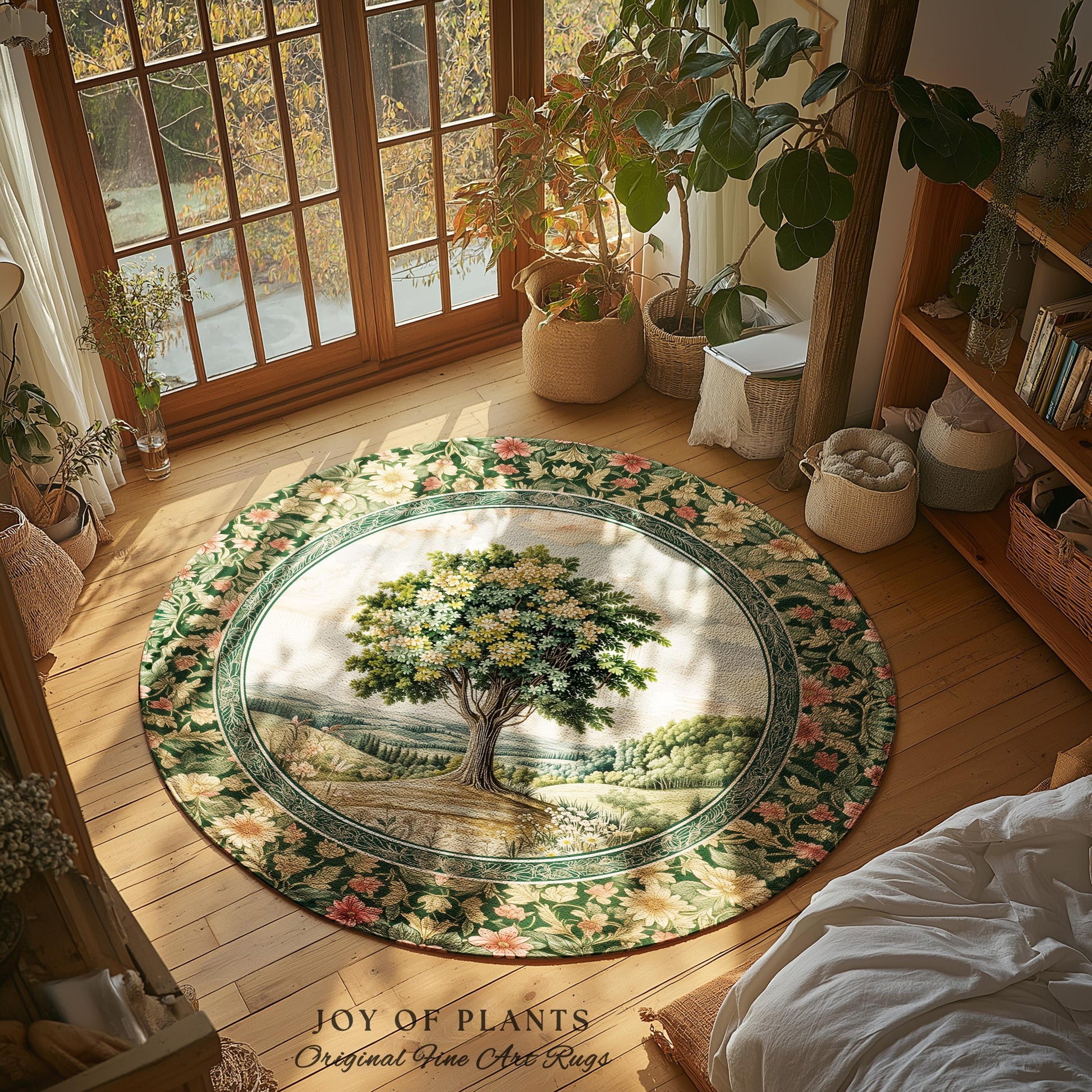 Chateau Garden Tree of Life Rug | French Provincial Landscape Antique Floral Accent Romantic Aesthetic Victorian Home Decor Ornate Style