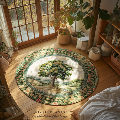 Chateau Garden Tree of Life Rug | French Provincial Landscape Antique Floral Accent Romantic Aesthetic Victorian Home Decor Ornate Style