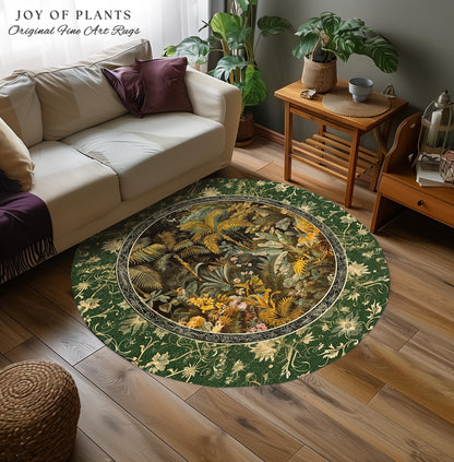 Maximalist Botanical Jungle Area Rug | Exotic Leaf Tropical Nature Theme Bedroom Decor Vintage Elegance Living Room Forest Floor Abstract |