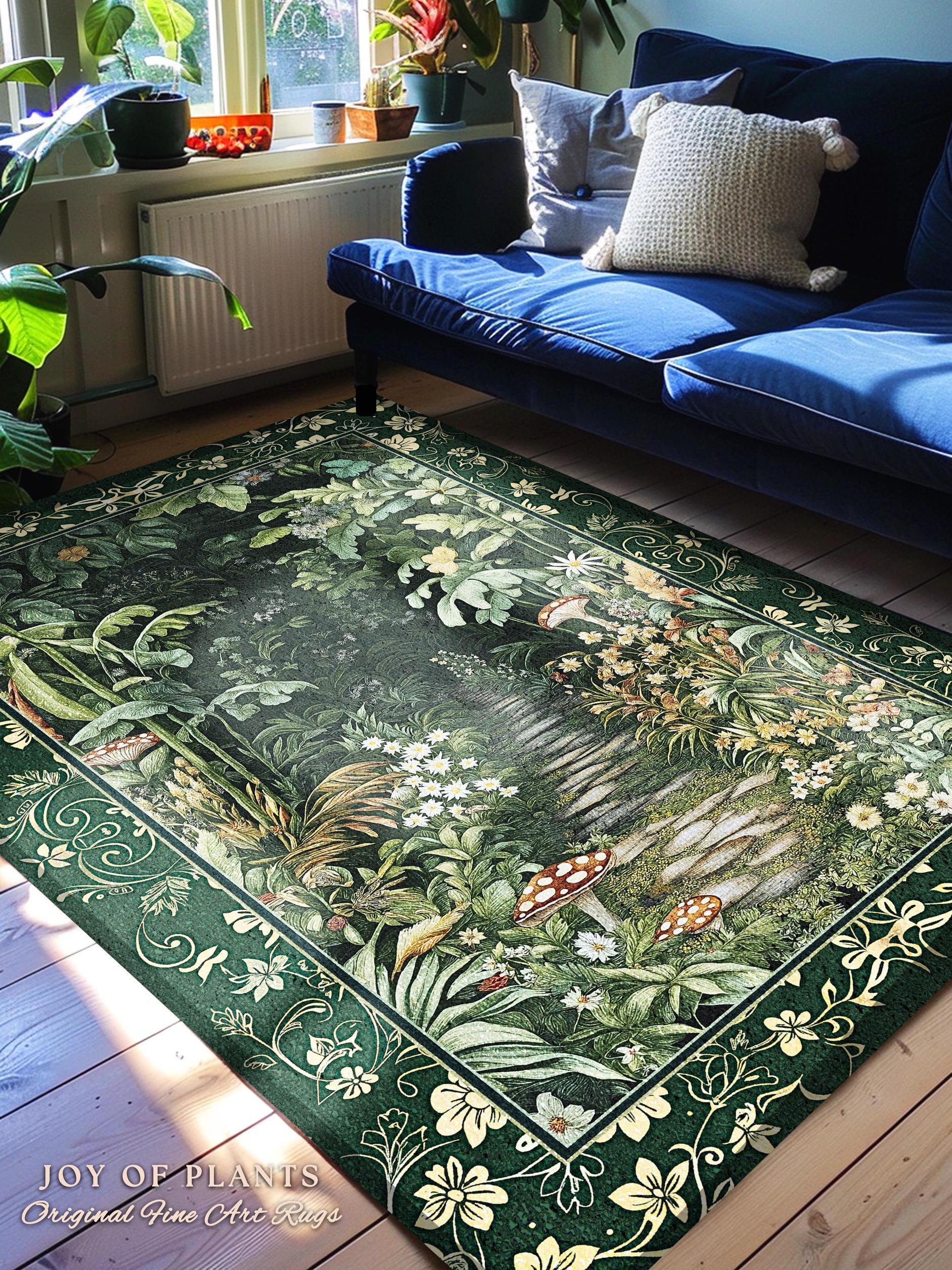 Soft Green Woodland Area Rug for Bedroom | Fairycore Woodland Nature Lover Book Nook Cozy Earthy Bedroom Decor Jungle Whimsical Aesthetic |