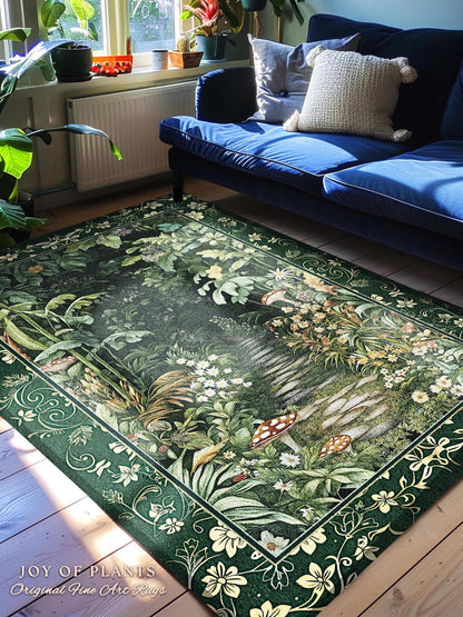 Soft Green Woodland Area Rug for Bedroom | Fairycore Woodland Nature Lover Book Nook Cozy Earthy Bedroom Decor Jungle Whimsical Aesthetic |