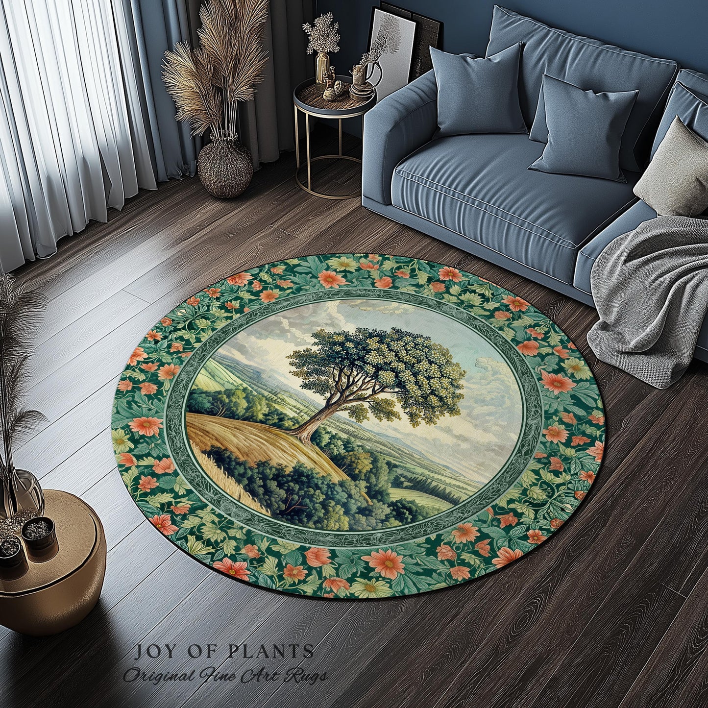 Romantic Ornate Botanical Countryside Rug | Victorian Antique Botanical Accent French Garden Style Chateau Floral Heritage Classical Decor