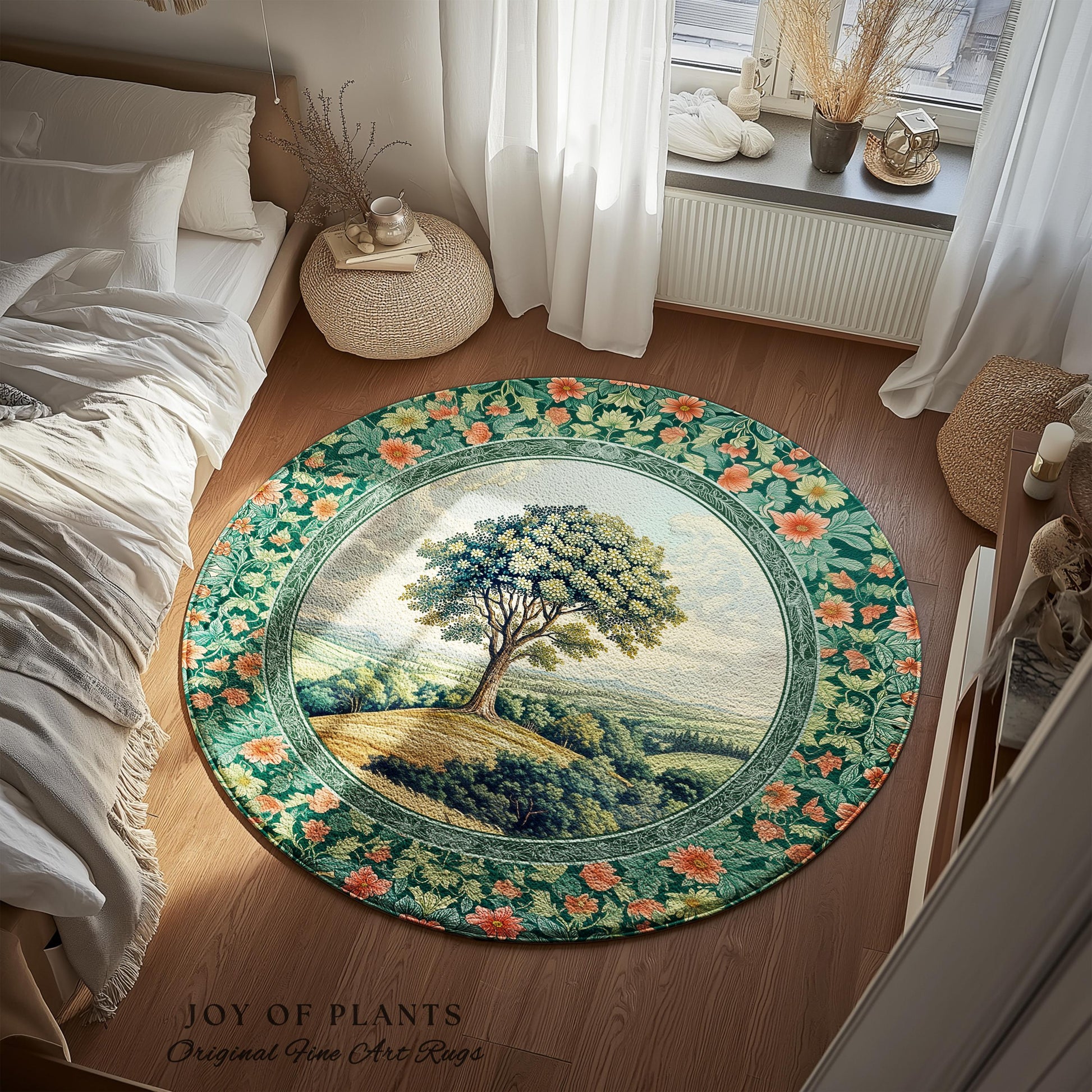 Romantic Ornate Botanical Countryside Rug | Victorian Antique Botanical Accent French Garden Style Chateau Floral Heritage Classical Decor