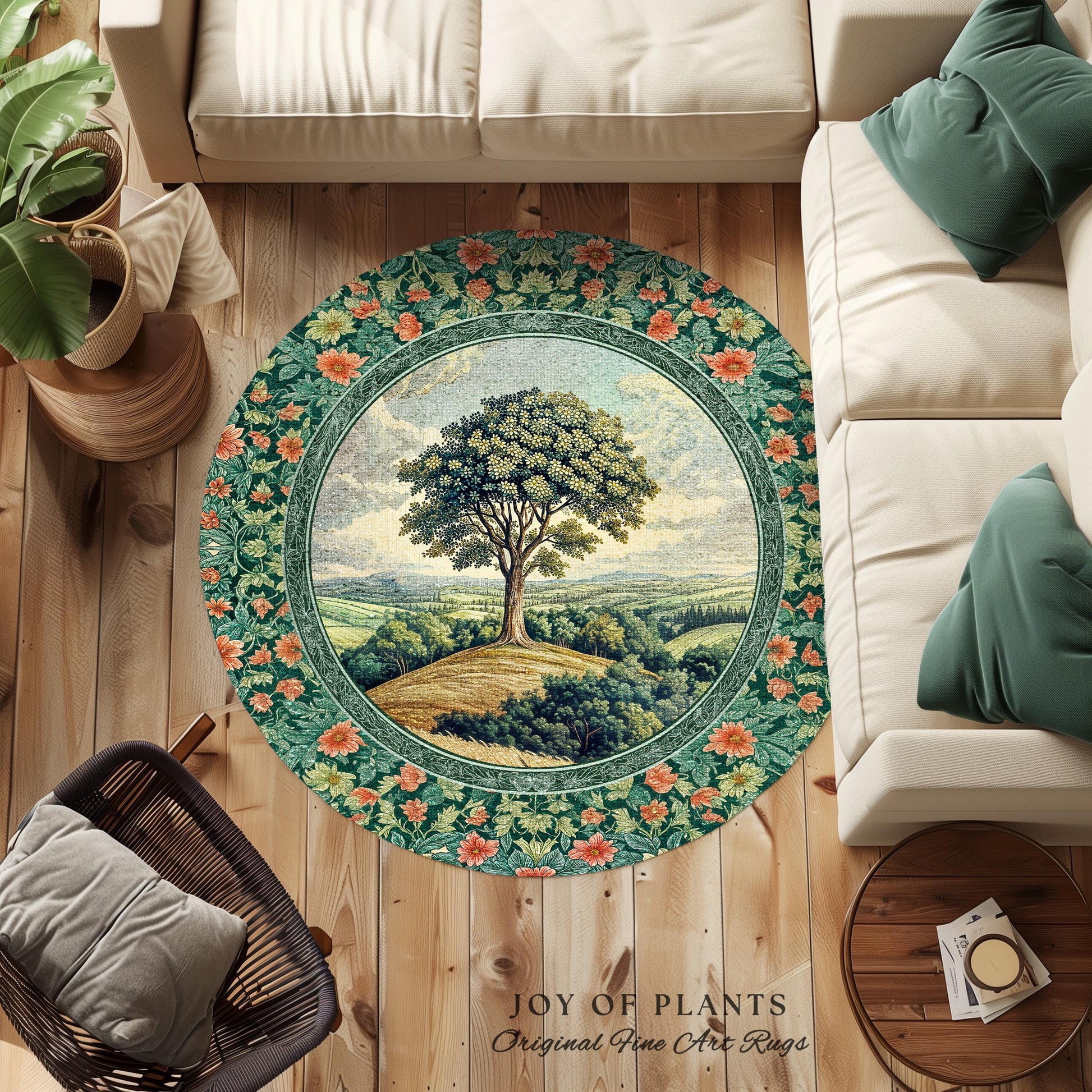 Romantic Ornate Botanical Countryside Rug | Victorian Antique Botanical Accent French Garden Style Chateau Floral Heritage Classical Decor