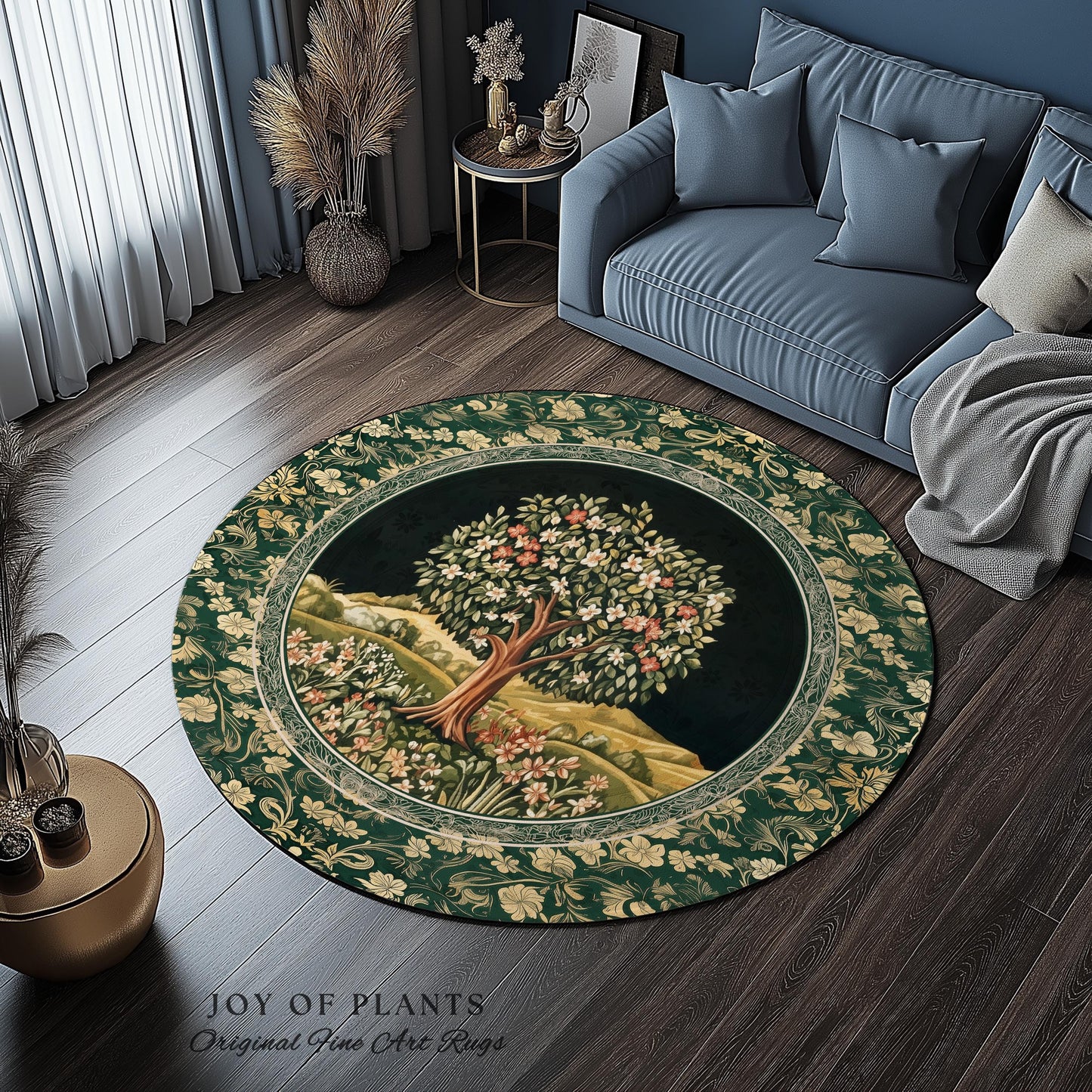 Botanical Tree of Life Accent Rug | Ornate Floral Heritage Decor Vintage Nature Aesthetic Cottagecore Fairycore Bedroom Woodland Inspired