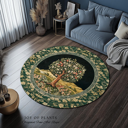 Botanical Tree of Life Accent Rug | Ornate Floral Heritage Decor Vintage Nature Aesthetic Cottagecore Fairycore Bedroom Woodland Inspired