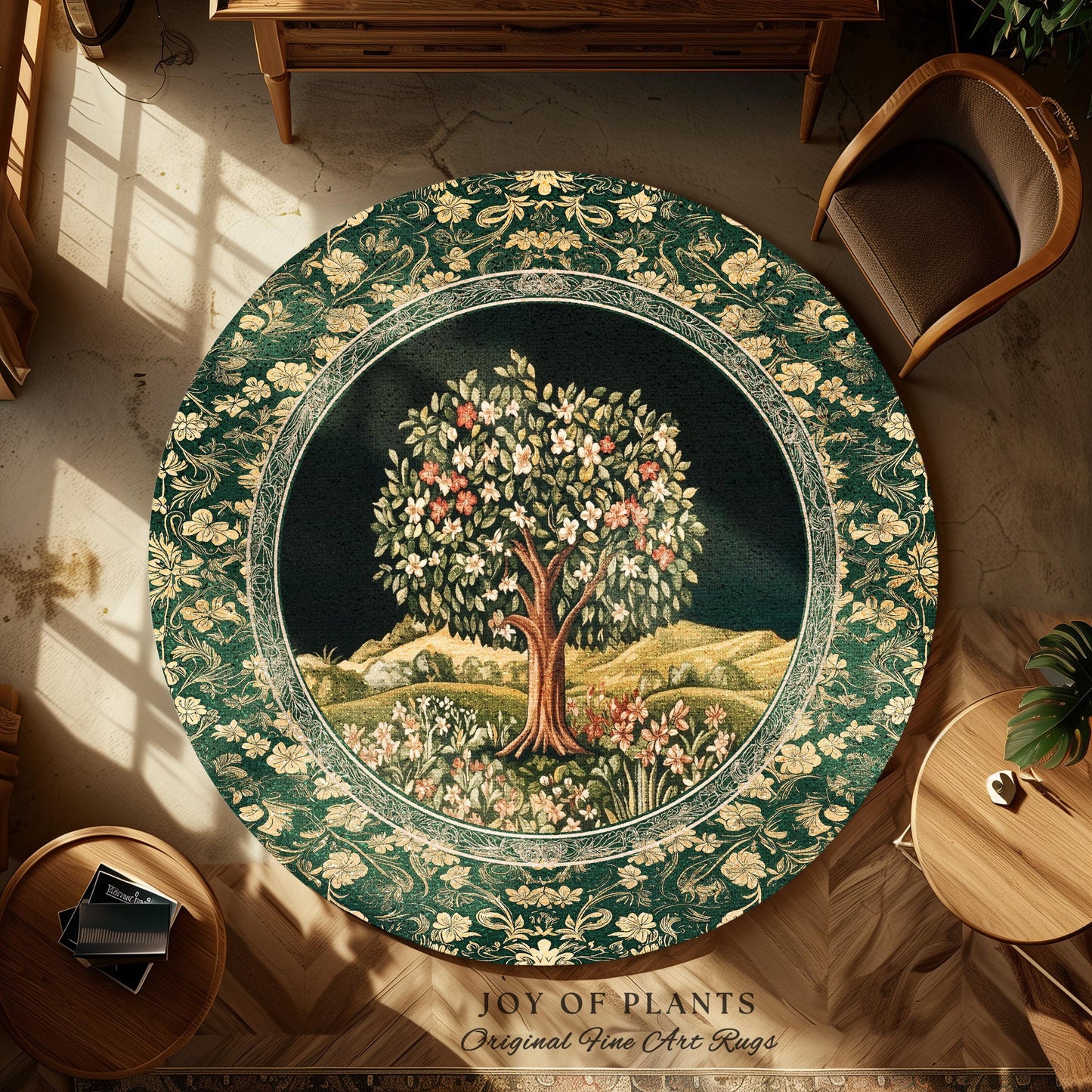 Botanical Tree of Life Accent Rug | Ornate Floral Heritage Decor Vintage Nature Aesthetic Cottagecore Fairycore Bedroom Woodland Inspired