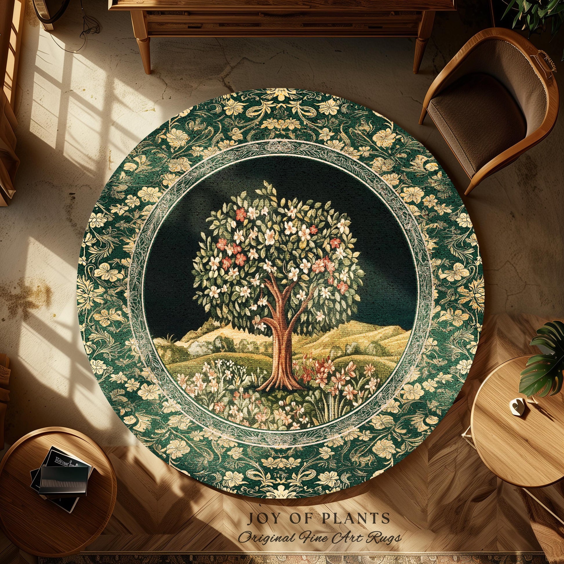 Botanical Tree of Life Accent Rug | Ornate Floral Heritage Decor Vintage Nature Aesthetic Cottagecore Fairycore Bedroom Woodland Inspired
