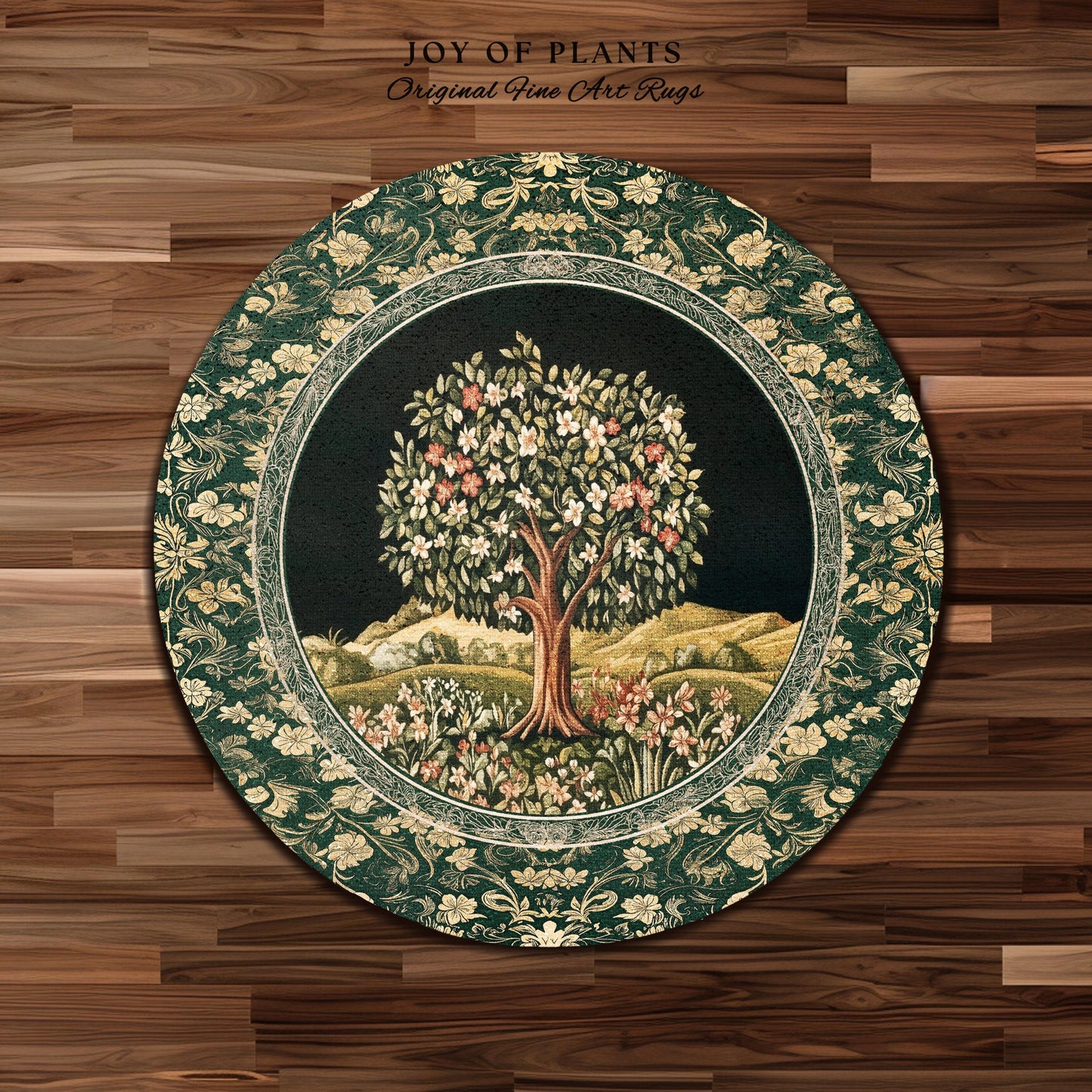 Botanical Tree of Life Accent Rug | Ornate Floral Heritage Decor Vintage Nature Aesthetic Cottagecore Fairycore Bedroom Woodland Inspired
