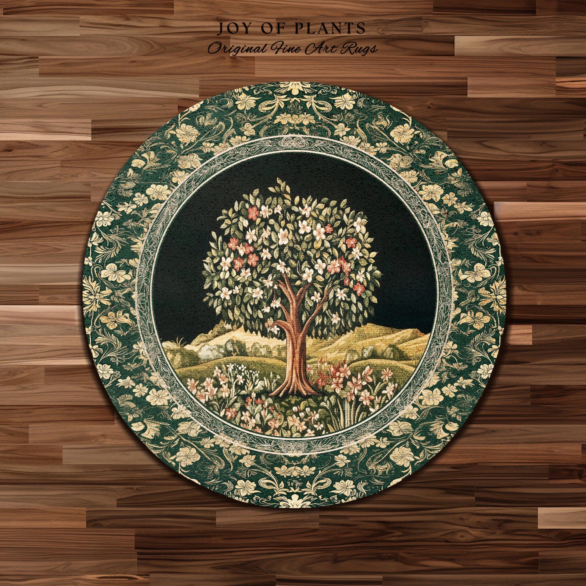 Botanical Tree of Life Accent Rug | Ornate Floral Heritage Decor Vintage Nature Aesthetic Cottagecore Fairycore Bedroom Woodland Inspired