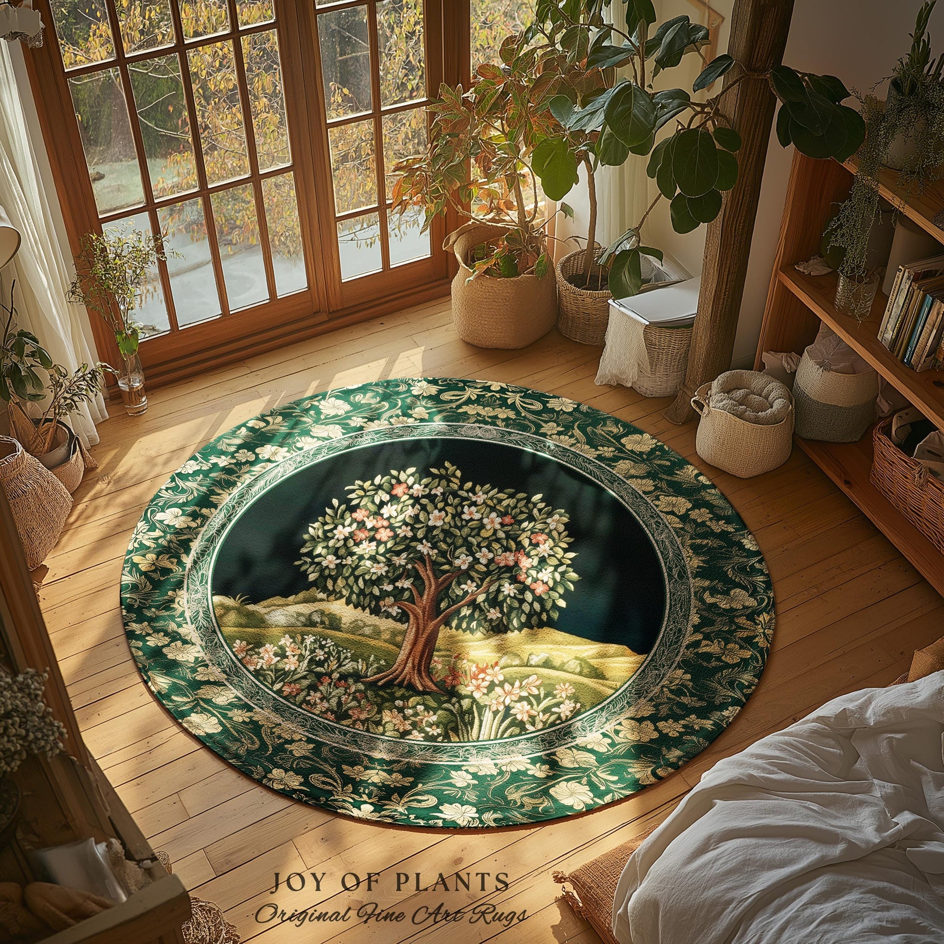 Botanical Tree of Life Accent Rug | Ornate Floral Heritage Decor Vintage Nature Aesthetic Cottagecore Fairycore Bedroom Woodland Inspired