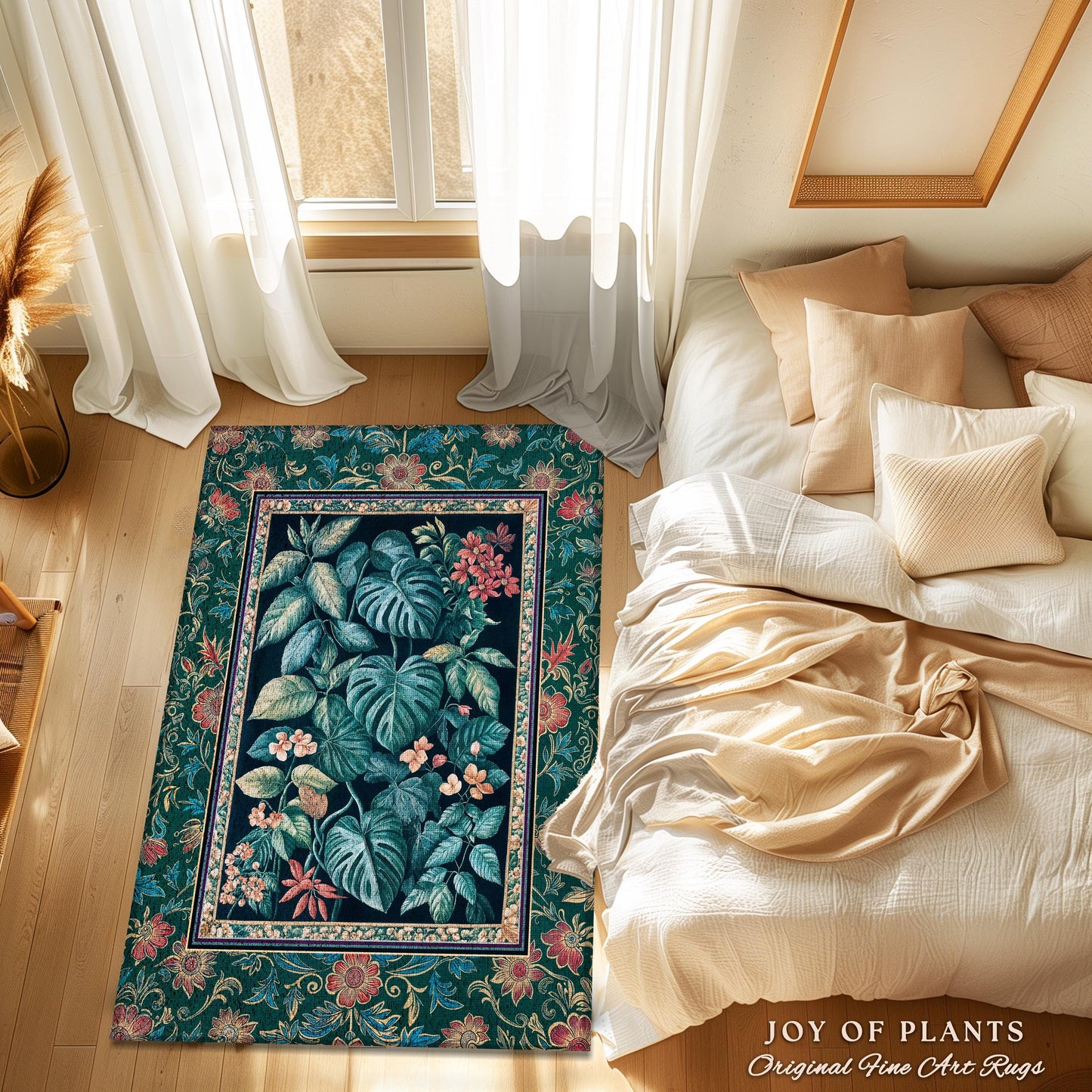 Retro Tropical Bedroom Area Rug | Jungle Nursery Vintage Botanical Accent Rug Woodland Enchantment Tropical Statement Rug Vintage Maximalist