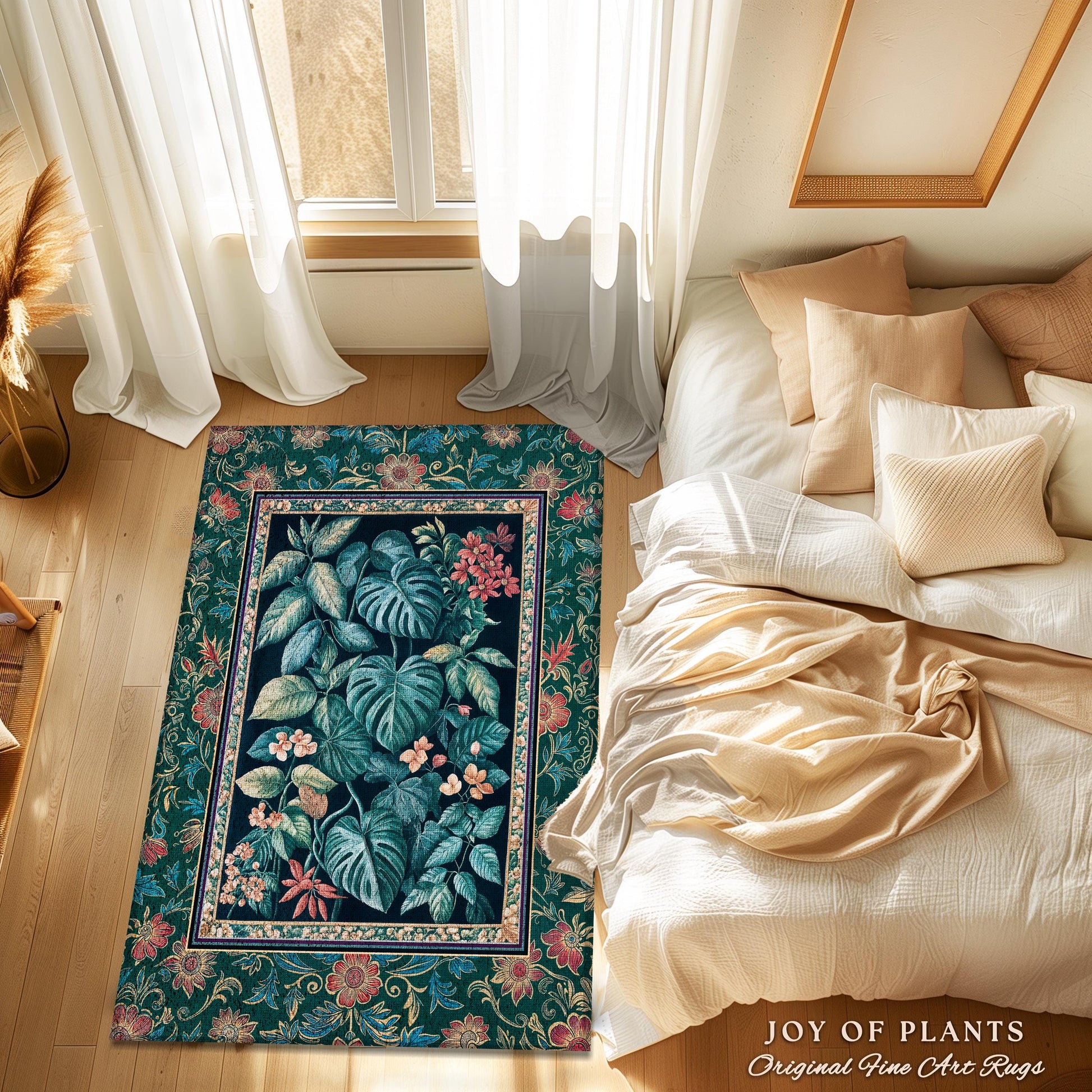 Retro Tropical Bedroom Area Rug | Jungle Nursery Vintage Botanical Accent Rug Woodland Enchantment Tropical Statement Rug Vintage Maximalist
