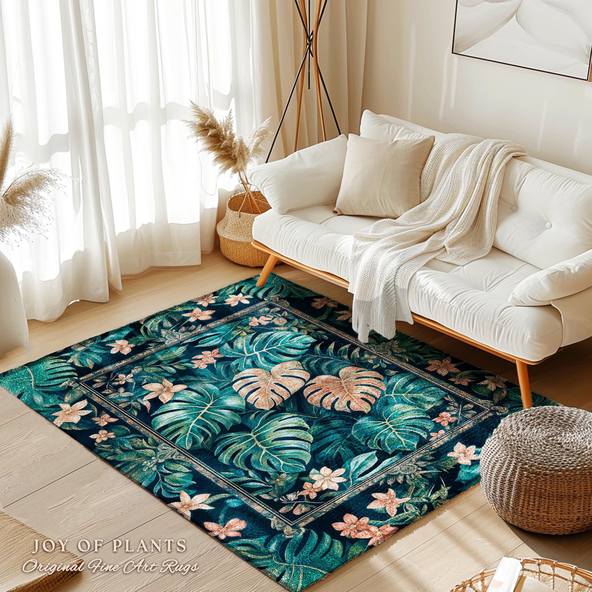 Monstera Greenhouse Accent Rug | Elegant Greenery Botanical Maximalist Bedroom Tropical Houseplant Lover Accent Rug Cottagecore Bright Color